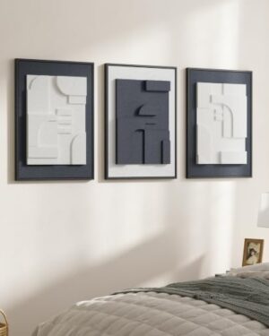 JACUKO Large Wall Art 3D Textured Modern Abstract 3-Piece 16x24 Inch