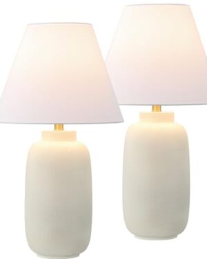 JONATHAN Y Elinore 24.5" Ginger Jar Table Lamp, Matte Cream, Set of 2