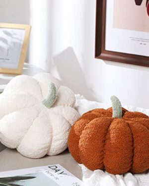 Kajaia 2 Pcs 3D Pumpkin Pillow Fall Decor Cushions,White, Brown