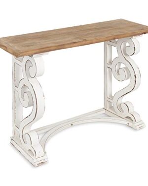 Kate and Laurel Wyldwood Country French Solid Wood Console Table - Rustic/White Legs - Natural Wood Top