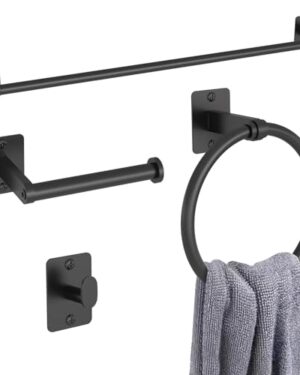 KLJKPA Black Bathroom Accessories Set, 4-Piece Bathroom Hardware Set