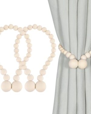 KLOGTSIND Magnetic Curtain Tiebacks, 2 Pack Wood Bead Curtain Holdbacks