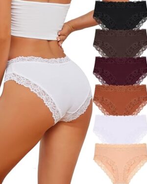 Knowyou Cotton Underwear for Women Cheeky Bikini Womens Underwear Pack Sexy Lace Wasit Hipster Brief Panties for Ladies-M