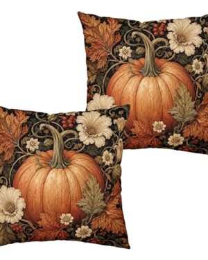 Kwlegh Vintage Fall Pillow Covers 18x18 Set of 2 Autumn Burnt Orange Pumpkin Throw Pillow Covers Thanksgiving Pillowcase Double Sided Printing Cushion Case for Couch Sofa Indoor Outdoor