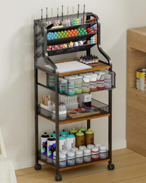 Large 7-Tier Rolling Utility Cart with Drawer, 40in Tall Metal Craft & Art Storage Organizer with Lockable Wheels, Storage for Art Studio, Drawing Room, Paints & Supplies