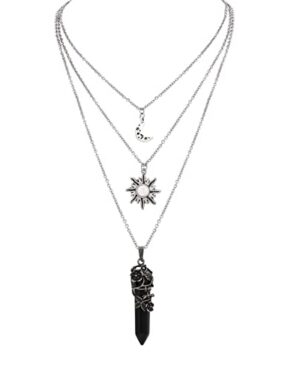 Layered Moon Sun Star Crystal Choker, Gothic Goth Emo Punk Grunge Necklace