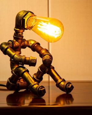 LCYY.TG Steampunk Table Lamp, Vintage Industrial Metal Robot Table lamp, Water Pipe Table Lamp, Robot Style Desktop Light for Bedside Desk Bar Cafe Desktop Room Decoration