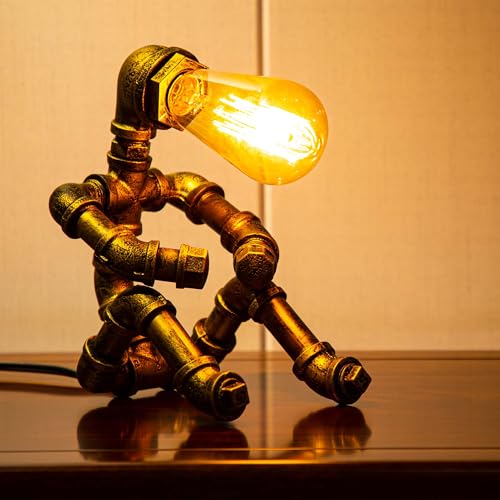 LCYY.TG Steampunk Table Lamp, Vintage Industrial Metal Robot Table lamp, Water Pipe Table Lamp, Robot Style Desktop Light for Bedside Desk Bar Cafe Desktop Room Decoration
