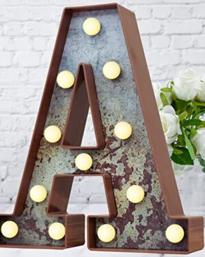 LED Marquee Light Up Letters Industrial Vintage Style Lighted Letters Rust Metal Effect Marquee Letter with Lights Illumination Letter Signs for Christmas Wedding Birthday Party Home Cafe Bar Decor-A