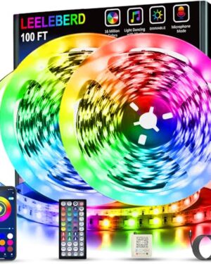 Leeleberd Led Lights for Bedroom 100 ft (2 Rolls of 50ft) Music Sync Color Changing RGB Led Strip Lights with Remote App Control Bluetooth Led Strip, Lights for Room Home Kitchen Party Decor