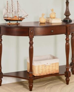 LEEMTORIG Demi Lune Console Table for Entryway Living Room, Cherry Solid Wood Entryway Table with Storage Drawer, Traditional Victorian Antique Sofa Table Hallway Table, Cherry Walnut SFZ-1533-WD-DR