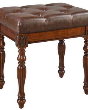 LEEMTORIG Traditional Shoe Bench with Button Tufted Pad & Wood Legs, Upholstered Entryway Bench for Bedroom Living Room Hallway, 18.5" x 14.2" x 18.9", Walnut & Cherry Brown FD-1533-BN