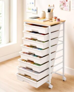 LEHOM Rolling Storage Cart with 8 Drawers, Utility Cart on Lockable Wheels
