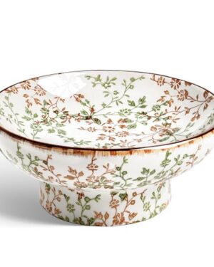 LE TAUCI 10" Ceramic Decorative Bowl, Key Bowl for Entryway, Handcrafted Sturdy Pedestal Bowl, French Country Fruit Bowl for Kitchen Counter, Centerpiece, Vine Green