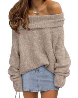 LILLUSORY Off The Shoulder Sweater Oversized Fall Going Out Tops Apricot XS