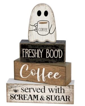 Lineshading 4 Pcs Halloween Coffee Table Decor Wooden Ghost Coffee Bar Sign