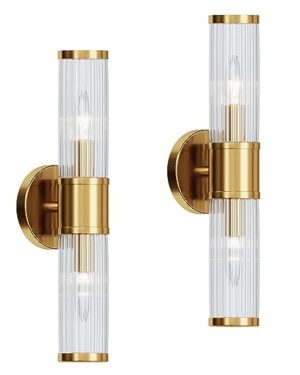 Linour Wall Sconces Set of Two Gold Morden Wall Lamp for Bathroom Living Room Vanity Lights Fixture (Without Bulbs)