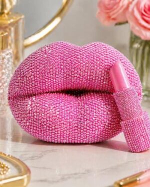 Lipstick Lip Shaped Statue,Glitter Faceted Desktop Sculpture, Luxury Chic Resin Home Decor for Living Room Bedroom Vanity, Romantic Gift for Women, Wedding Anniversary, Valentine’s Day, Birthday