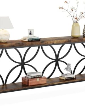 LITTLE TREE Sofa Table, 70.9 Inch Industrial Behind Couch Table with Storage Shelves, Narrow Long Console Table for Entryway, Living Room, Foyer, Hallway, Office