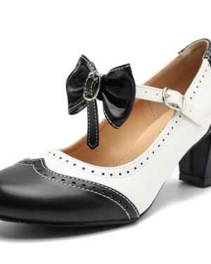 LIURUIJIA Women's Vintage Bow Mary Jane Pumps Chunky Dress Shoes Black 7