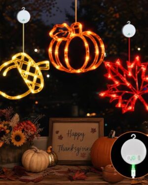 LOLStar Acorn Maple Leaves Pumpkin Thanksgiving Lights, 3 Pack Rechargeable