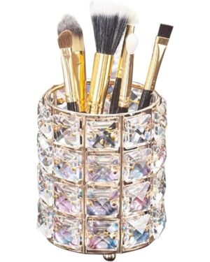 LUGUNU Makeup Brush Holder Organizer Crystal Vanity Decor Bling Personalized Comb Brushes Pen Storage Box Container (Gold 1 Pack)