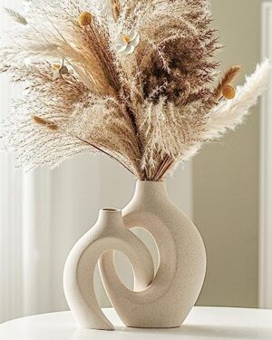 Lvases Snuggle Hollow Ceramic Vase Set of 2 for Boho Tabletop Home Decor