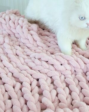 Maetoow Chenille Chunky Knit Blanket Throw (50×60 Inch), Handmade Warm & Cozy Blanket Couch, Bed, Home Decor, Soft Breathable Fleece Banket, Christmas Thick and Giant Yarn Throws, Light Pink