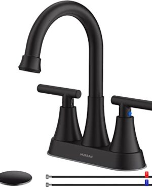Matte Black Bathroom Faucet, Hurran 4 inch Centerset 2-Handle Lead-Free