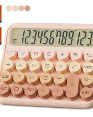 Mechanical Calculator 12 Digit Extra Large 5-Inch LCD Display, DECKLIT Battery Desk Calculator, Big Buttons Easy to Press Office Calculators Desktop, 15°Tilt Screen for Kids Calculator(Gradient Pink)