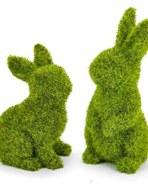 MicoSim Easter Bunny Decorations,Resin Moss Bunny Figurine,Garden Artificial Moss Rabbit Easter Décor Easter Party Favors Gifts(Small-2pcs)