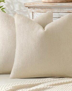 MIULEE Decorative Couch Throw Pillow Covers 18x18 Inch Neutral Cream 2 Pack