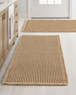 MIULEE Set of 2 Waffle Bathroom Rugs Boho Bath Mat Brown 18x30 Inch