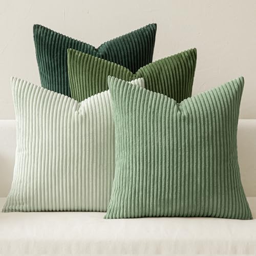 MIULEE Soft Corduroy Decorative Throw Pillow Covers Forest Green 18x18