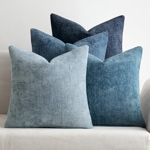 MIULEE Soft Decorative Chenille Pillow Covers Blue Series 18x18 Pack of 4