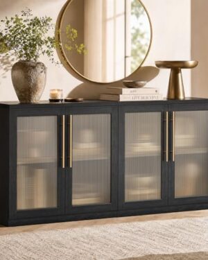 ModernMate Set of 2 Accent Sideboard Cabinets, 62" Modular Credenza, Black