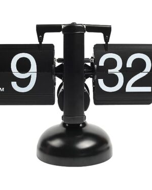 mooas Flip Desk Clock (Black), Retro Vintage Design Auto Flip Table Clock