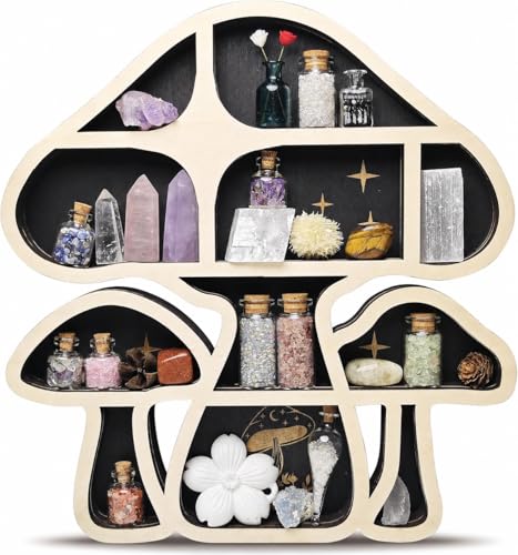 Mushroom Decor Floating Shelves, Crystal Display Shelf, Whimsy Wall Decor