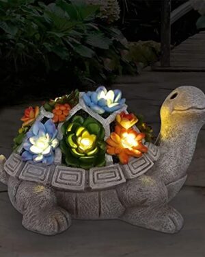 Nacome Solar Garden Outdoor Statues Turtle with Succulent