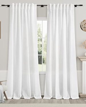 Nanspring White Linen Curtains 84 inches Long for Bedroom Back Tab Light Filtering Privacy Sheer Modern Farmhouse Coastal Decor Off Cotton Textured Gauze Curtain Living Room 2 Panel Set