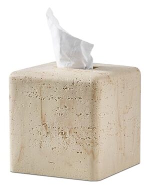 Natural Travertine Textures Tissue Box Cover Square for Home Decor,Resin Heavy Tissue Box Holder for Bathroom Countertop,Tabletop,Bedside Table,Office (Handmade of Resin)