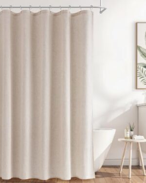 Naturoom Linen Shower Curtain 72 Inch Long for Bathroom Boho Farmhouse Fabric Shower Curtains Set with Hooks Neutral Cloth Modern Cottage Core Waterproof 72x72,Cream Beige