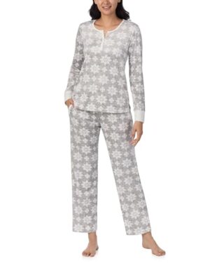 Nautica Pajamas for Women Set, Womens Long Sleeve Henley Pajama Shirt Top & Pants, Cozy Soft Sleepwear Lounge PJ Sets for Women, Women's Winter Warm Fleece PJs Loungewear - Grey Snowflake, Medium