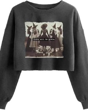 Nigbriz Women's Girls Will Be Girls Halloween Sweatshirt,Dark Grey-1,S