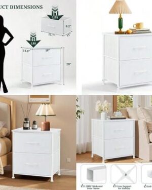 SHEIN | Nightstand Small 2 Drawer Dresser End Table Bedside Furniture Wooden Top Fabric Bins For Bedroom