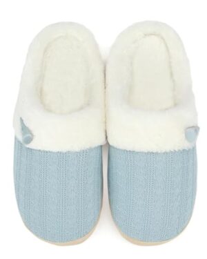 NineCiFun Women's Slip on Fuzzy Slippers Memory Foam House Slippers Outdoor Indoor Warm Plush Bedroom Shoes Scuff with Faux Fur Lining size 7 8 light blue