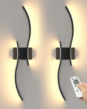NIORSUN 27.6 Inch Battery Operated Wall Sconce Set of 2, Black Modern Rechargeable Wall Lights with Remote, 3CCT Dimmable Wireless Wall Lamp for Living Room Bedroom Hallway