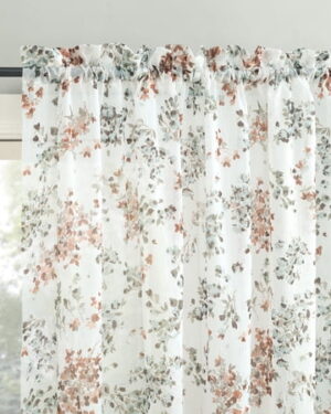 No. 918 Alethea Floral Print Crushed Voile Sheer Rod Pocket Curtain Panel, 51"W X 84"L, White
