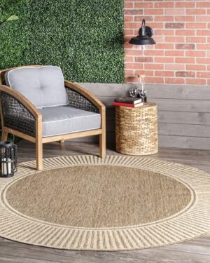 nuLOOM Asha Light Brown Bordered Indoor/Outdoor Area Rug, 7' Round