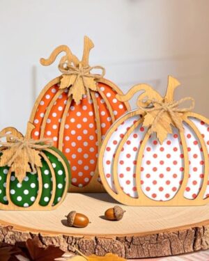 OLANRUN Fall Decorations for Home, 3-Piece Wooden Pumpkin Fall Decor, Rustic Farmhouse Indoor Autumn Thanksgiving Decorations for Table Centerpiece, Tiered Tray, Mantel, Shelf, Office (4-8 Inch)